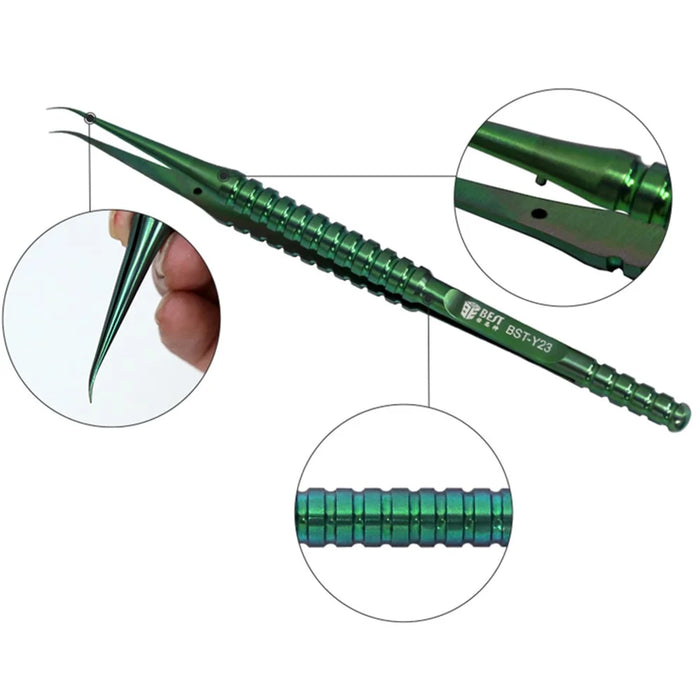 BEST BST-Y23 Titanium Alloy Curved Fine Tip Tweezers Electronic Device Precision Repair Tool - 3