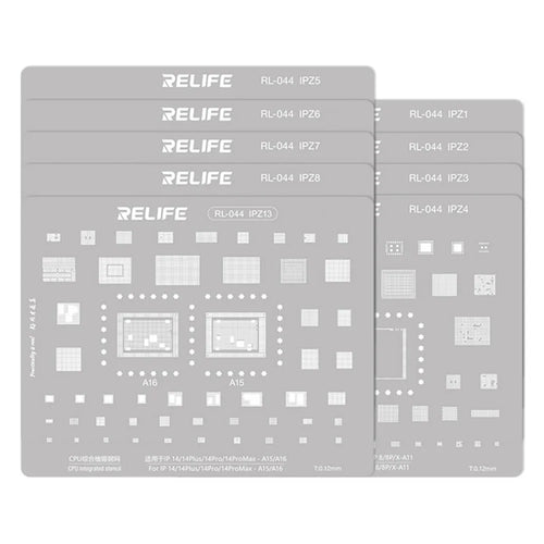 RELIFE RL-044 12Pcs IP Series CPU Integrated Steel Mesh Set iPhone 6-17 Series CPU Tin Planting Kit - 1