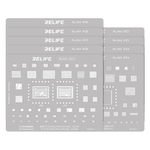 RELIFE RL-044 12Pcs IP Series CPU Integrated Steel Mesh Set iPhone 6-17 Series CPU Tin Planting Kit - 1