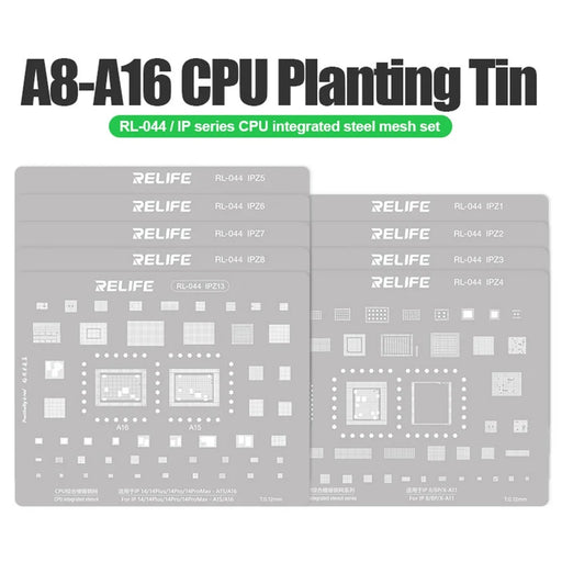 RELIFE RL-044 12Pcs IP Series CPU Integrated Steel Mesh Set iPhone 6-17 Series CPU Tin Planting Kit - 2