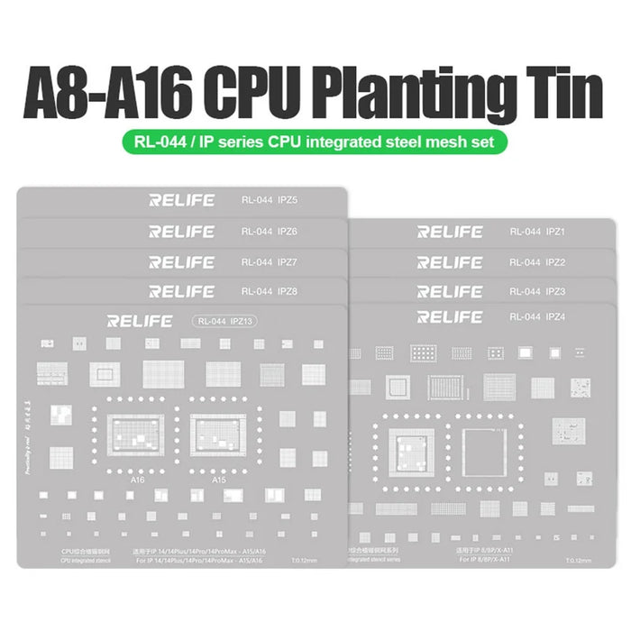 RELIFE RL-044 12Pcs IP Series CPU Integrated Steel Mesh Set iPhone 6-17 Series CPU Tin Planting Kit - 2