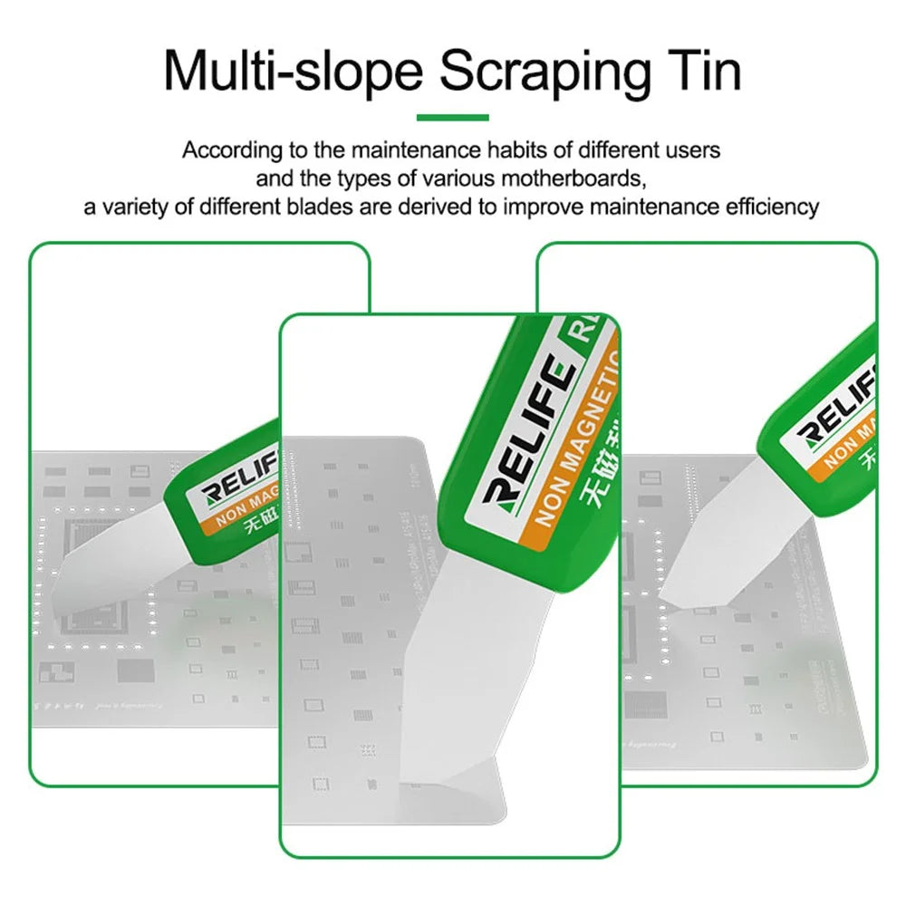 RELIFE RL-089 Non-Magnetic Tin Scraper Set Multi-Angle Design Portable Handle Scraper for Motherboard / CPU / IC - 4