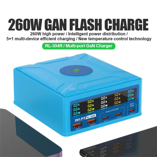 RELIFE RL-304R 260W GAN Charger Multi-Port Flash Charger 15W Wireless Charger with Touch LCD Display - US Plug - 2