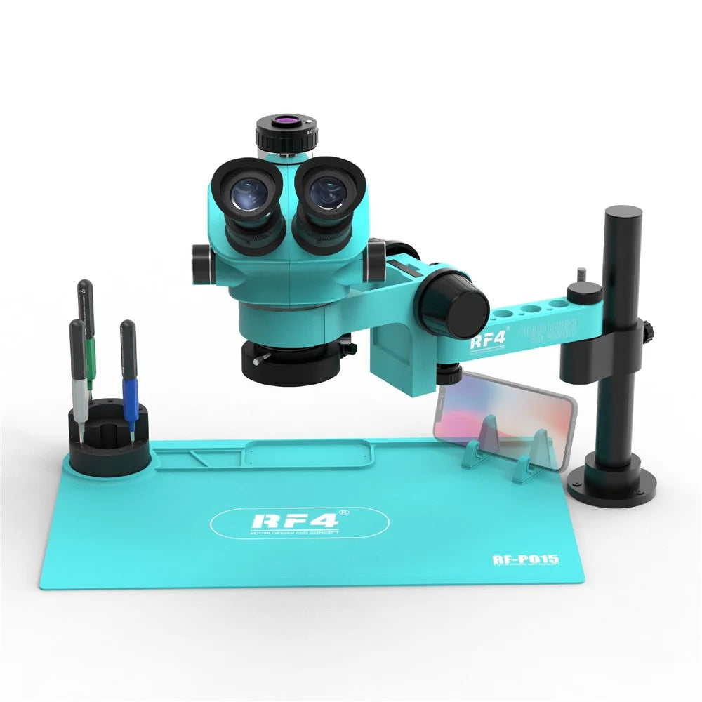 RF4 RF-7050PRO-FO19 Triocular Microscope 7X-50X Magnification Knob Phone Electronic Component Repair - 1
