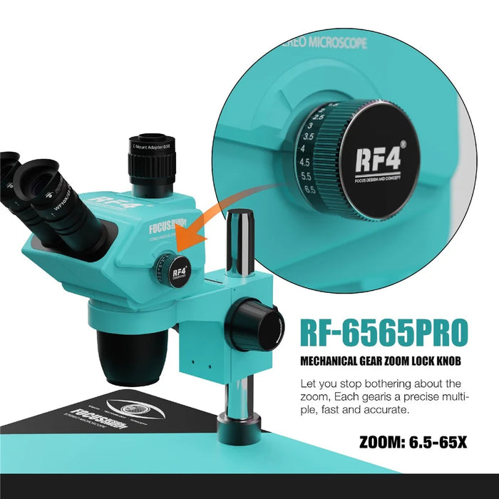 RF4 RF-6565PRO HD Trinocular Stereo Microscope 6.5X-65X Eyepiece Phone PCB Soldering Repair Optical Instrument - 2