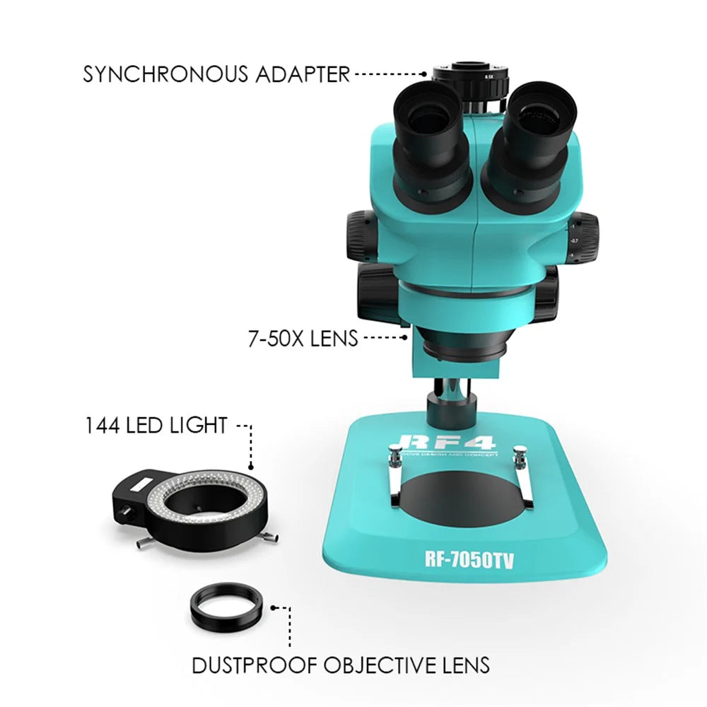 RF4 RF7050TV Trinocular Microscope 7X-50X Continuous Zoom Synchronous Focusing Phone Repair Microscope - 2