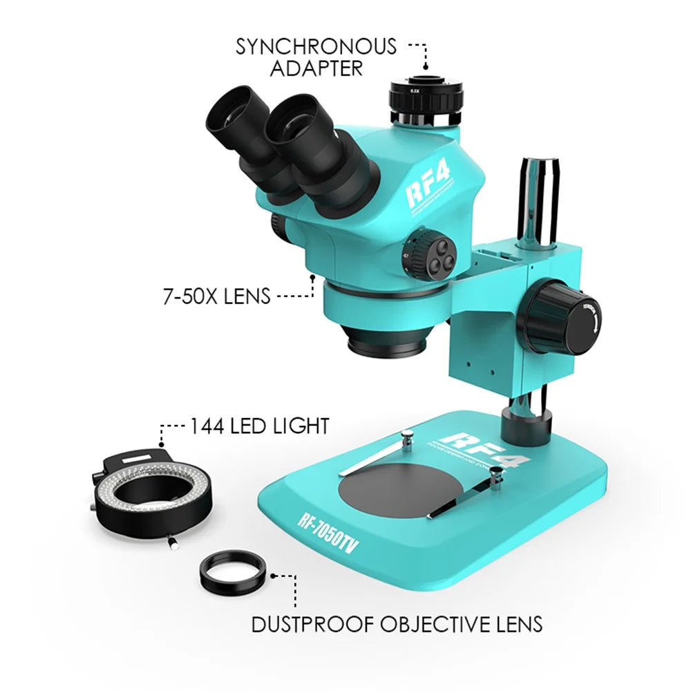 RF4 RF7050TV Trinocular Microscope 7X-50X Continuous Zoom Synchronous Focusing Phone Repair Microscope - 5