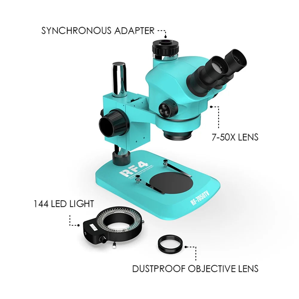 RF4 RF7050TV Trinocular Microscope 7X-50X Continuous Zoom Synchronous Focusing Phone Repair Microscope - 7