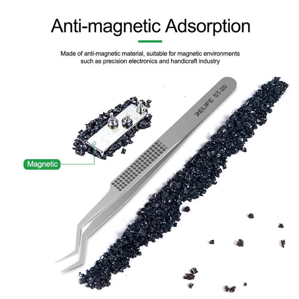 RELIFE ST-20 Chip Placement Tin Positioning Tweezers Anti-magnetic Adsorption Tweezers - 4