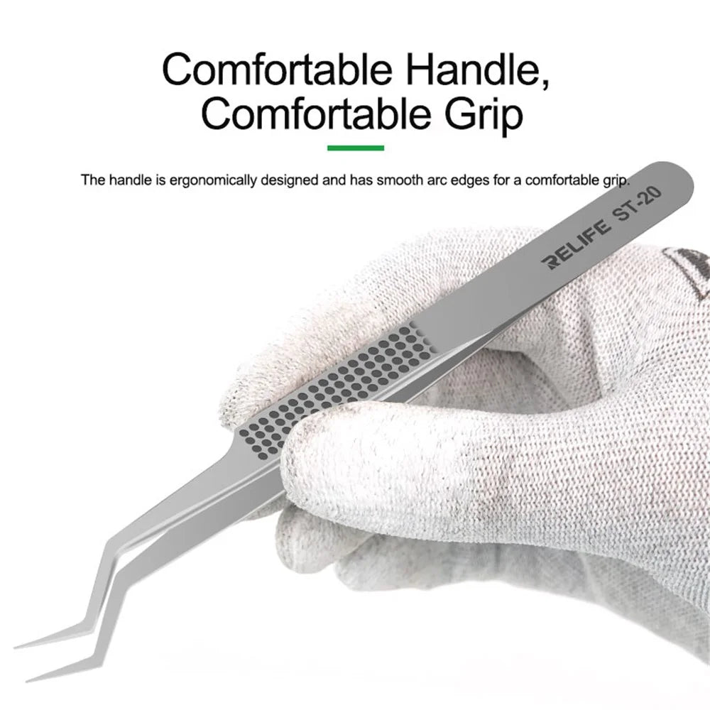 RELIFE ST-20 Chip Placement Tin Positioning Tweezers Anti-magnetic Adsorption Tweezers - 6