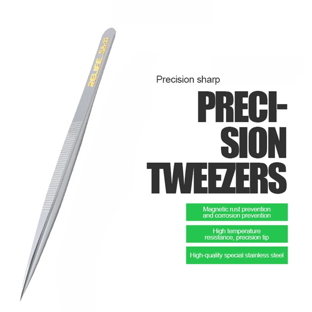 RELIFE SA-11 Stainless Steel Fine Tip Straight Tweezers Electronic Device Precision Repair Tool - 2