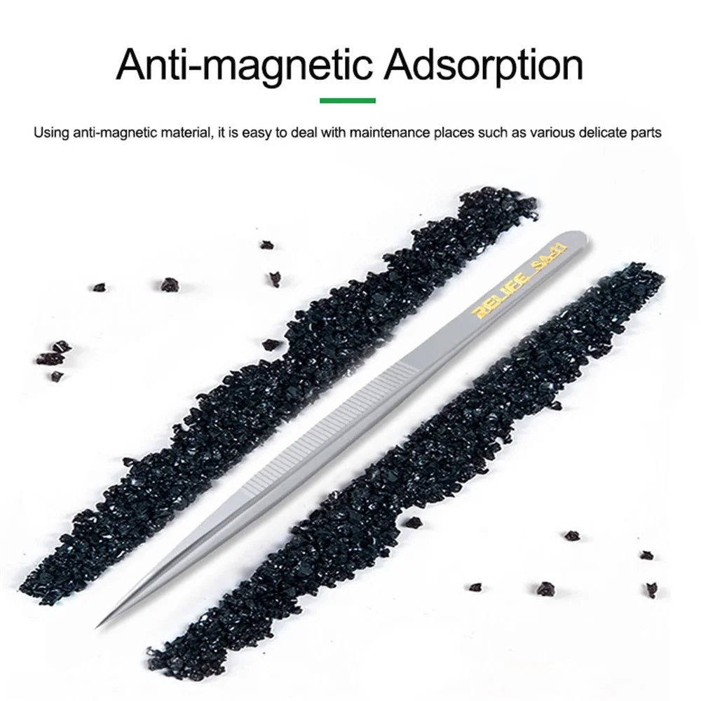 RELIFE SA-11 Stainless Steel Fine Tip Straight Tweezers Electronic Device Precision Repair Tool - 6