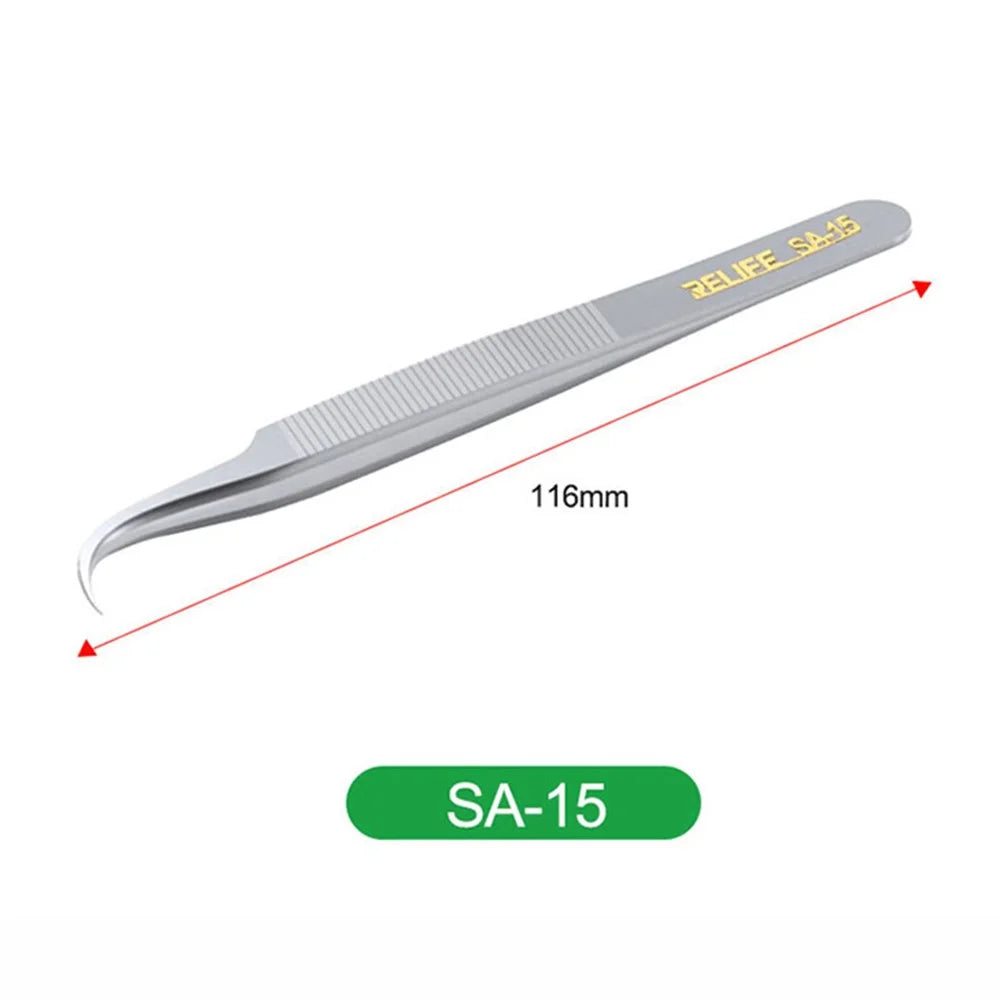 RELIFE SA-15 Anti-skid Stainless Steel Curved Tip Tweezers Electronic Device Precision Repair Tool - 5