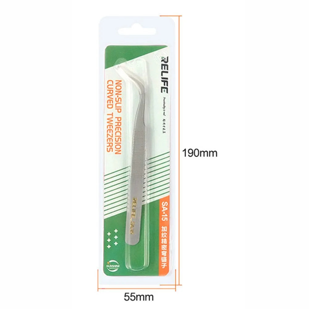 RELIFE SA-15 Anti-skid Stainless Steel Curved Tip Tweezers Electronic Device Precision Repair Tool - 6
