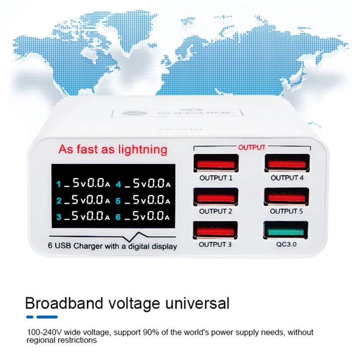 SUNSHINE SSS-304Q 6-Port LCD USB Charger Fast Charging Support Intelligence QC 3.0 - 5