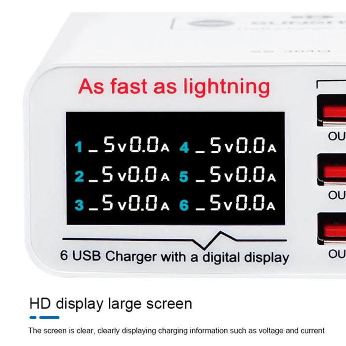 SUNSHINE SSS-304Q 6-Port LCD USB Charger Fast Charging Support Intelligence QC 3.0 - 6