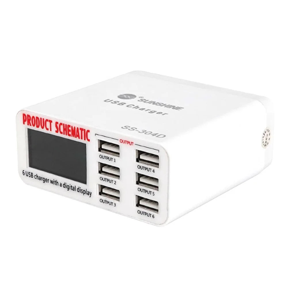SUNSHINE SSS-304D Universal 6 Ports USB Quick Charger Digital Display Charger for iPhone / iPad Charging Repair Tools - 1