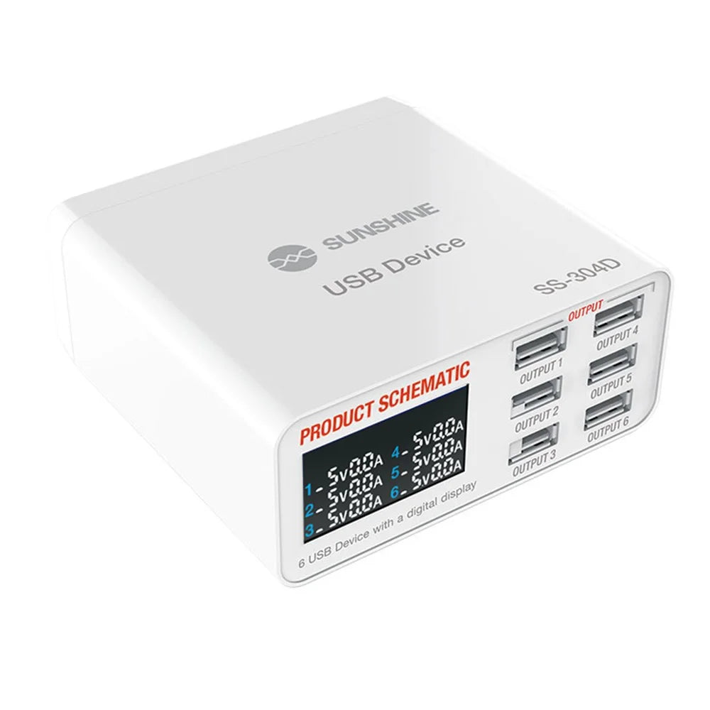 SUNSHINE SSS-304D Universal 6 Ports USB Quick Charger Digital Display Charger for iPhone / iPad Charging Repair Tools - 2