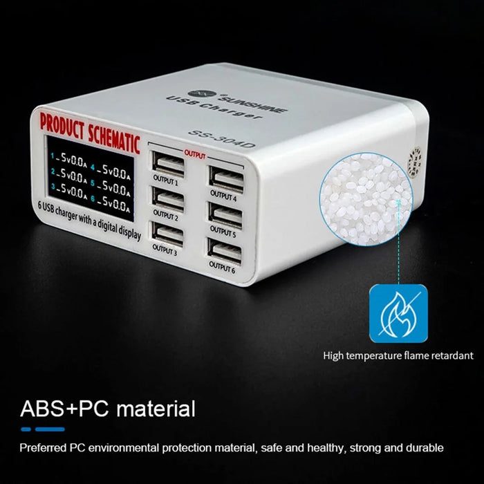 SUNSHINE SSS-304D Universal 6 Ports USB Quick Charger Digital Display Charger for iPhone / iPad Charging Repair Tools - 5