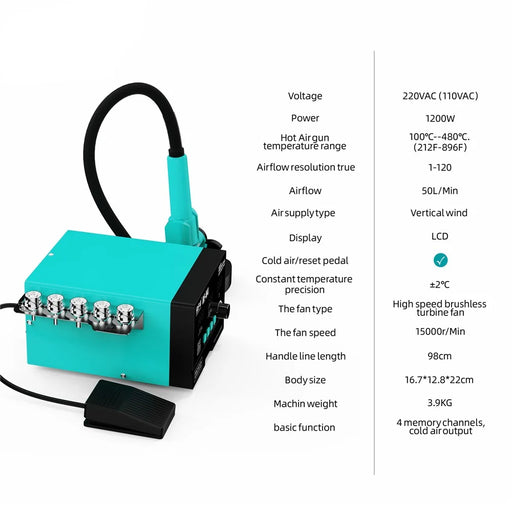 RF4 RF-H4 Hot Air Gun Soldering Station with Digital Screen 1200W Rework Welding Equipment with Pedal - 2