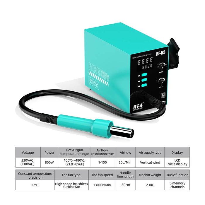 RF4 RF-H5 800W BGA Rework Solder Station Soldering Heat Air Gun with 5 Nozzles - 4