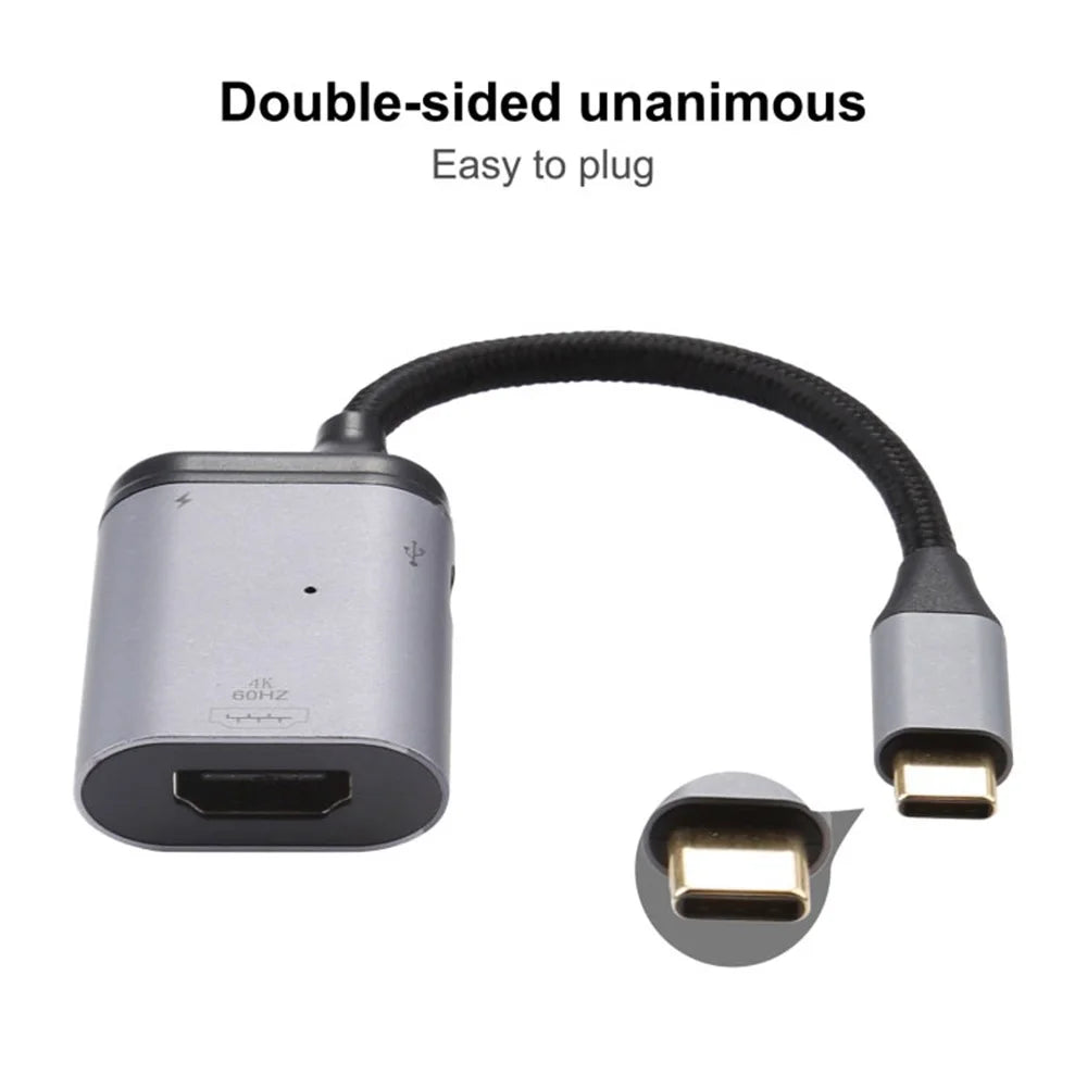 4K 60Hz Type-C to  PD Data Transfer Adapter Cable Male to Female Converter for MacBook Samsung Huawei - 4