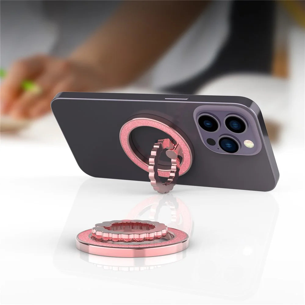 A677 Magnetic Finger Ring Kickstand Rotation Metal Phone Grip Stand - Rose Gold - 2