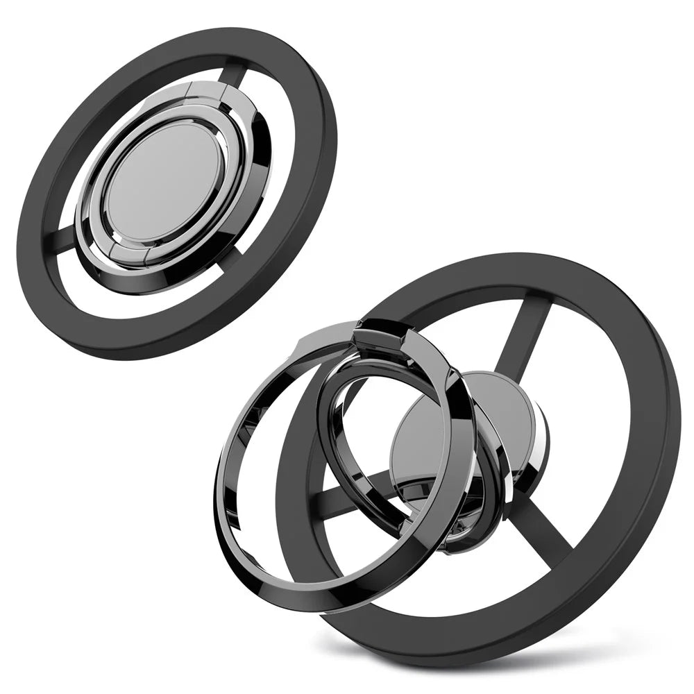 A561 Magnetic Phone Kickstand 360 Degree Rotation Foldable Phone Ring Holder - Black - 1