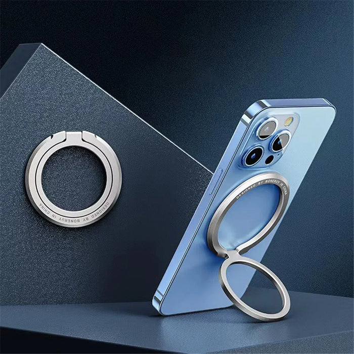 Magnetic Phone Back Ring Holder Kickstand Rotatable Alloy Finger Ring Grip Cellphone Stand - Silver - 2