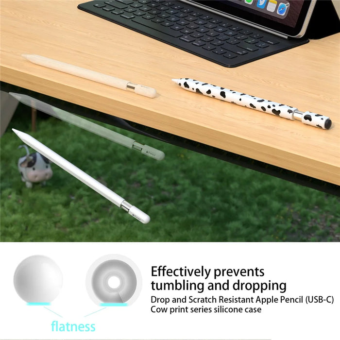 For Apple Pencil (USB-C) Silicone Case Cow Pattern Stylus Pen Protective Sleeve Cover - Black - 2