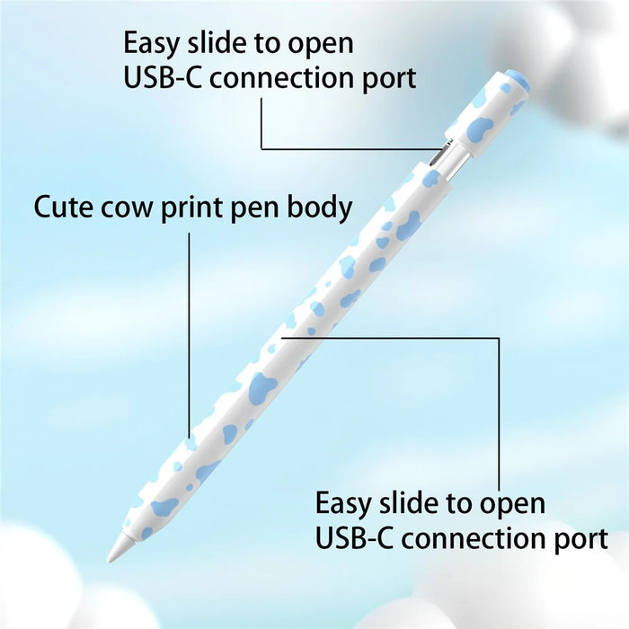 For Apple Pencil (USB-C) Silicone Case Cow Pattern Stylus Pen Protective Sleeve Cover - Black - 4