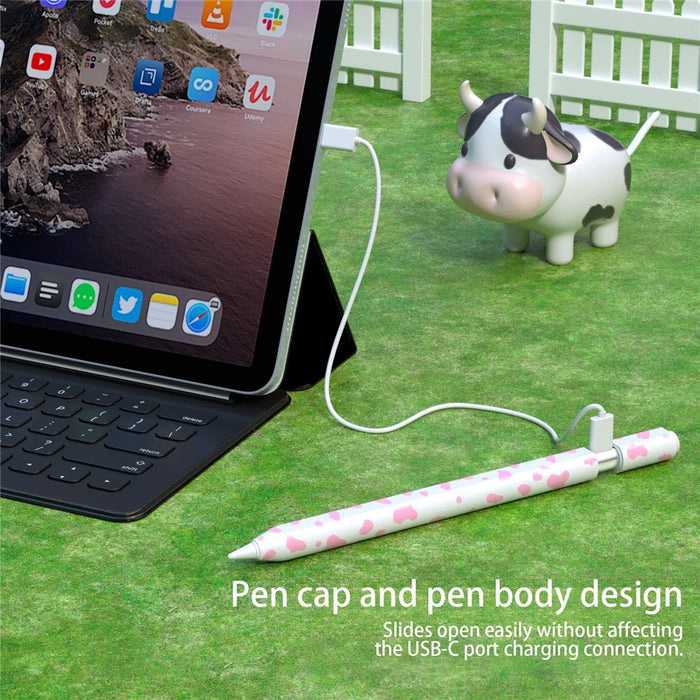 For Apple Pencil (USB-C) Silicone Case Cow Pattern Stylus Pen Protective Sleeve Cover - Black - 5