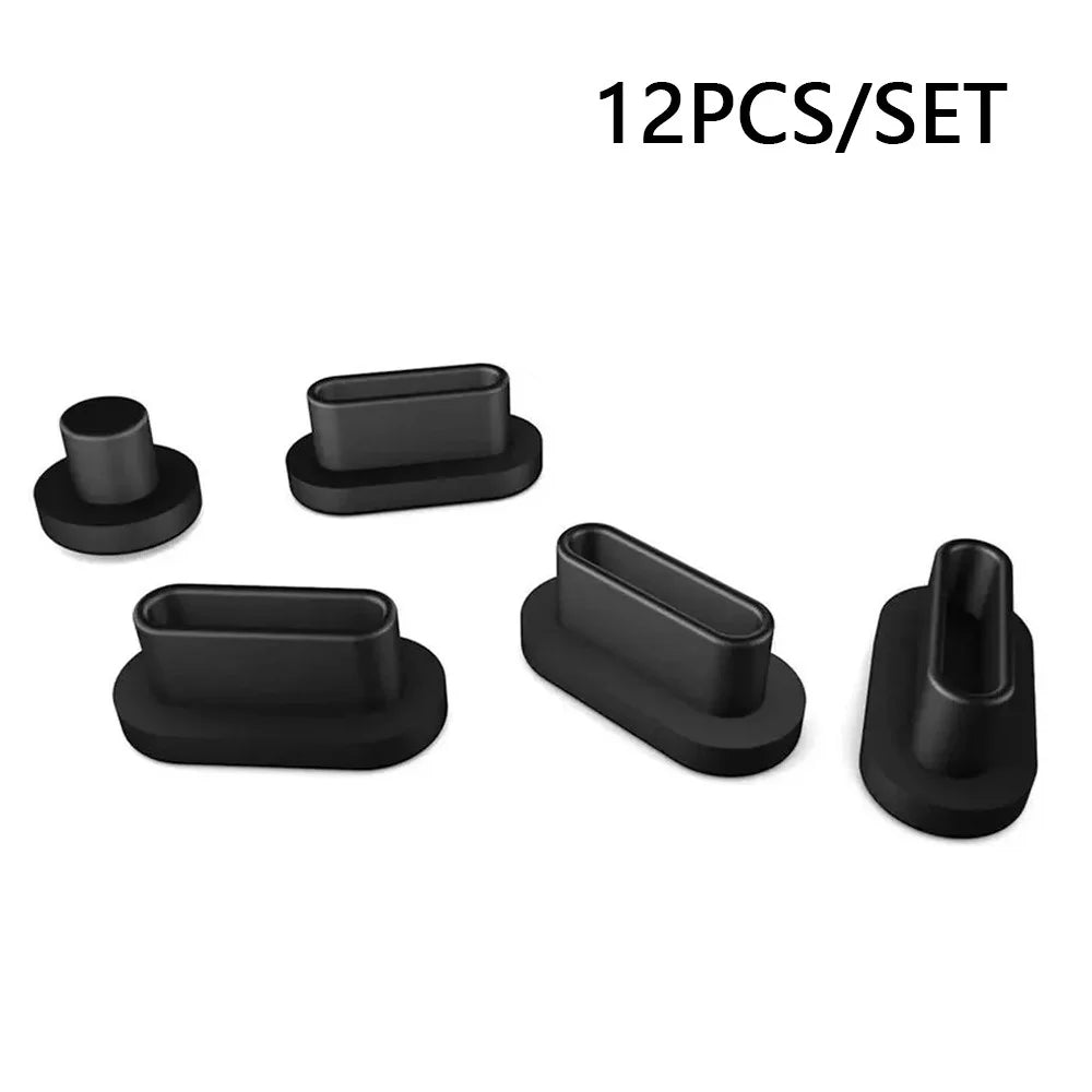 For Macbook Air / Macbook Air with Retina Display 12Pcs / Set Soft Silicone Dust Plug Laptop Interface Protective Caps - Black - 1