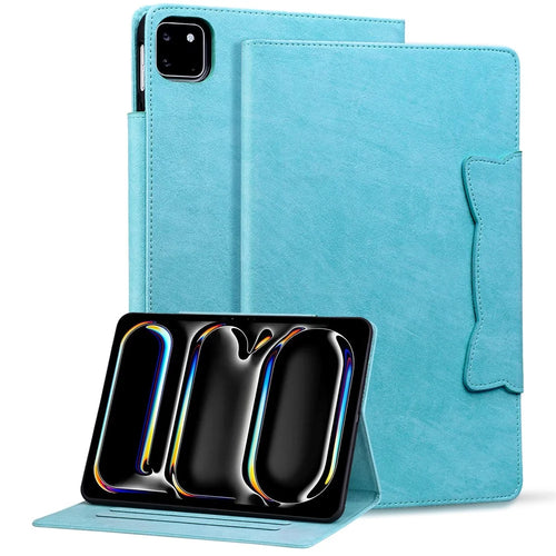 For iPad Pro 13 (2025) / 13 (2024) Case PU Leather Card Slots Tablet Cover Cat-Shaped Magnetic Clasp - Sky Blue - 1