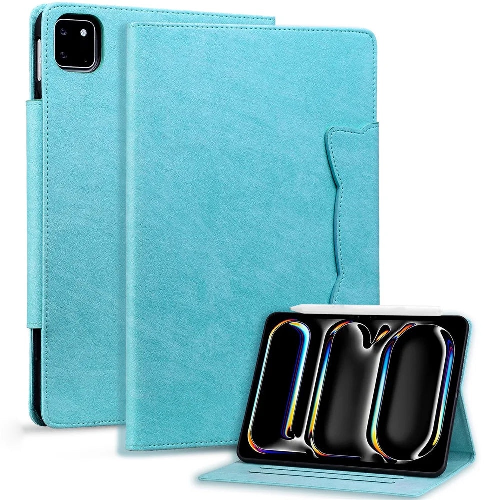 For iPad Pro 13 (2025) / 13 (2024) Case PU Leather Card Slots Tablet Cover Cat-Shaped Magnetic Clasp - Sky Blue - 2