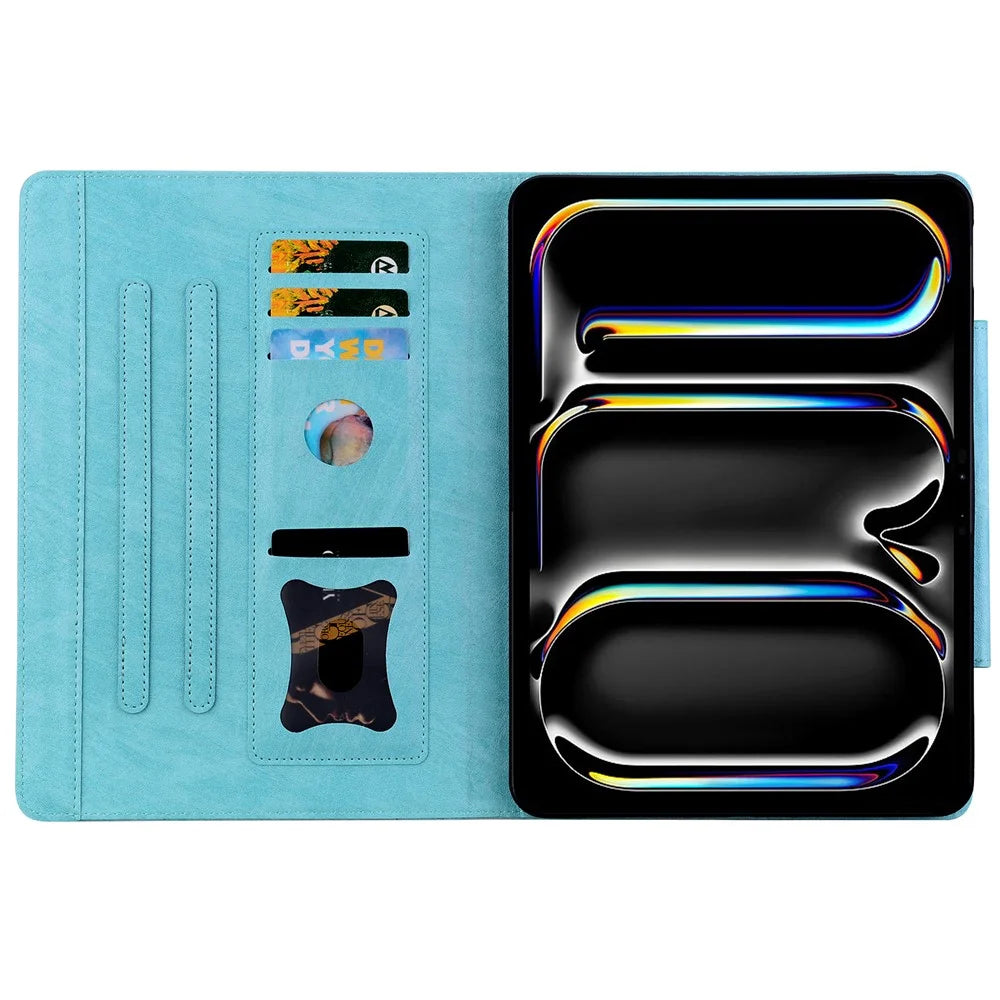 For iPad Pro 13 (2025) / 13 (2024) Case PU Leather Card Slots Tablet Cover Cat-Shaped Magnetic Clasp - Sky Blue - 3