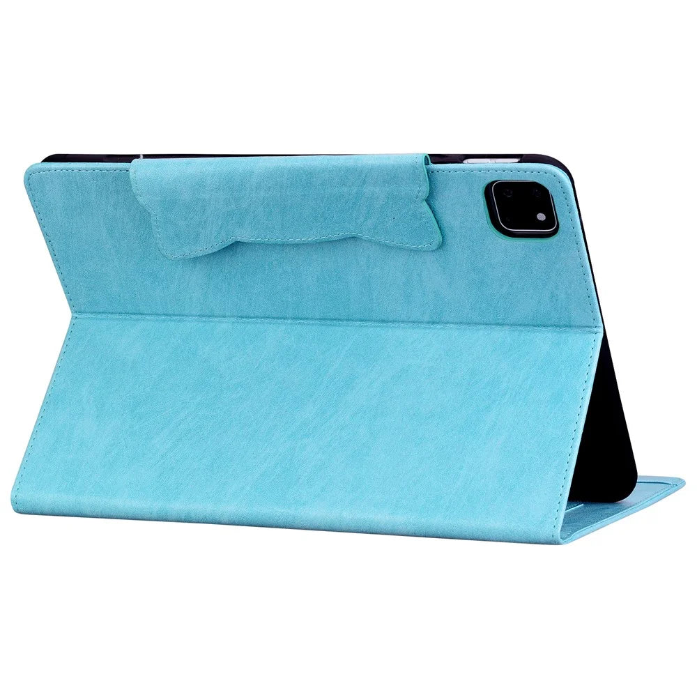 For iPad Pro 13 (2025) / 13 (2024) Case PU Leather Card Slots Tablet Cover Cat-Shaped Magnetic Clasp - Sky Blue - 4