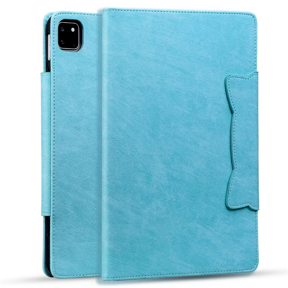 For iPad Pro 13 (2025) / 13 (2024) Case PU Leather Card Slots Tablet Cover Cat-Shaped Magnetic Clasp - Sky Blue - 6