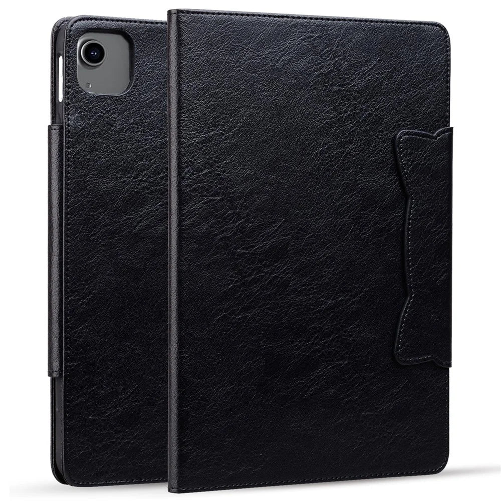 For iPad Air 13 (2026) / (2025) / (2024) Case Viewing Stand PU Leather Tablet Cover Cat-Shaped Magnetic Clasp - Black - 6