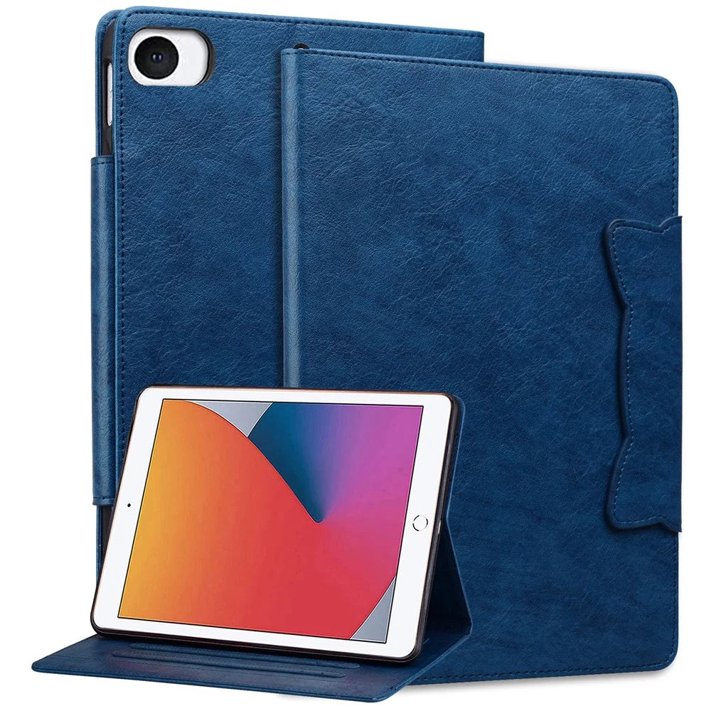 For iPad Mini / Mini 2 / mini 3 / mini 4 / mini (2019) 7.9 inch Case Cat-Shaped Magnetic Clasp Leather Business Cover - Blue - 1