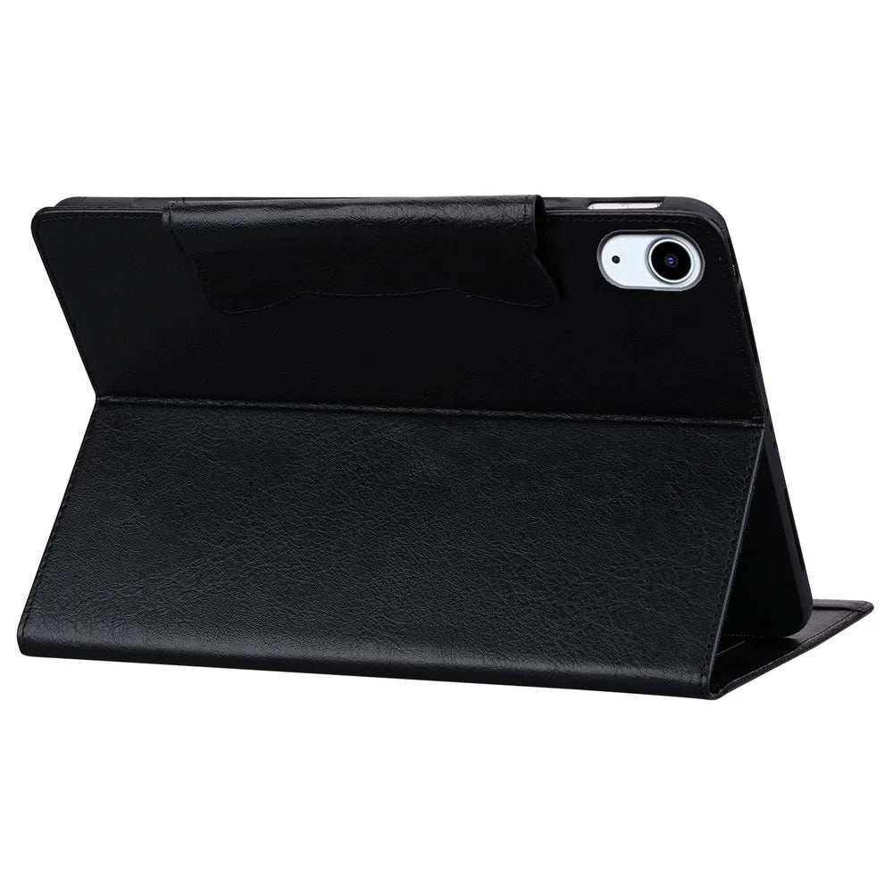 For iPad (2025) / 10.9 (2022) Case Leather Business Folio Tablet Cover Cute Cat-Shaped Magnetic Clasp - Black - 4