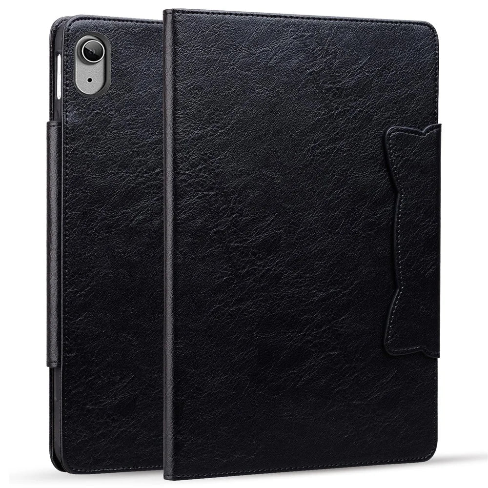 For iPad (2025) / 10.9 (2022) Case Leather Business Folio Tablet Cover Cute Cat-Shaped Magnetic Clasp - Black - 6