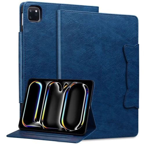 For iPad Air 13 (2026) / (2025) / (2024) / Pro 12.9 (2018) / (2020) / (2021) / (2022) Case Card Slots Business Leather Tablet Cover - Blue - 1