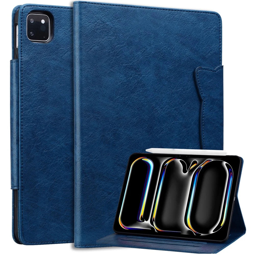 For iPad Air 13 (2026) / (2025) / (2024) / Pro 12.9 (2018) / (2020) / (2021) / (2022) Case Card Slots Business Leather Tablet Cover - Blue - 2