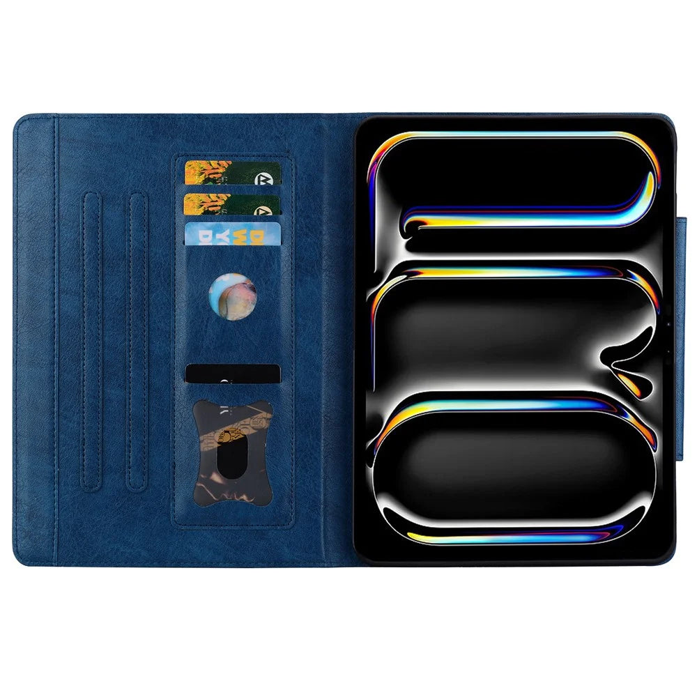 For iPad Air 13 (2026) / (2025) / (2024) / Pro 12.9 (2018) / (2020) / (2021) / (2022) Case Card Slots Business Leather Tablet Cover - Blue - 3