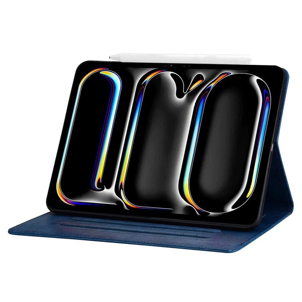 For iPad Air 13 (2026) / (2025) / (2024) / Pro 12.9 (2018) / (2020) / (2021) / (2022) Case Card Slots Business Leather Tablet Cover - Blue - 5