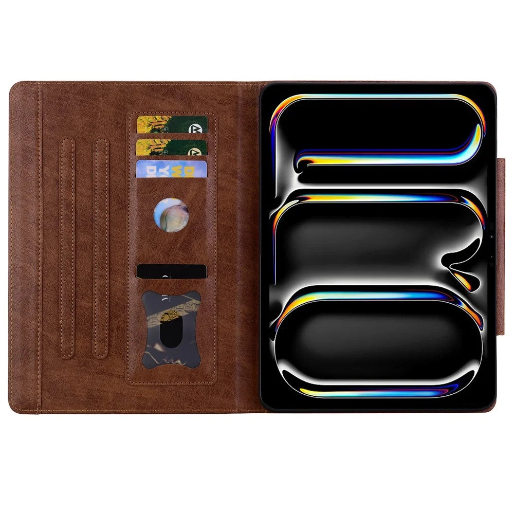For iPad Pro 11 (2025) / 11 (2024) Case PU Leather Folio Stand Tablet Cover Cat-Shaped Magnetic Clasp - Brown - 3