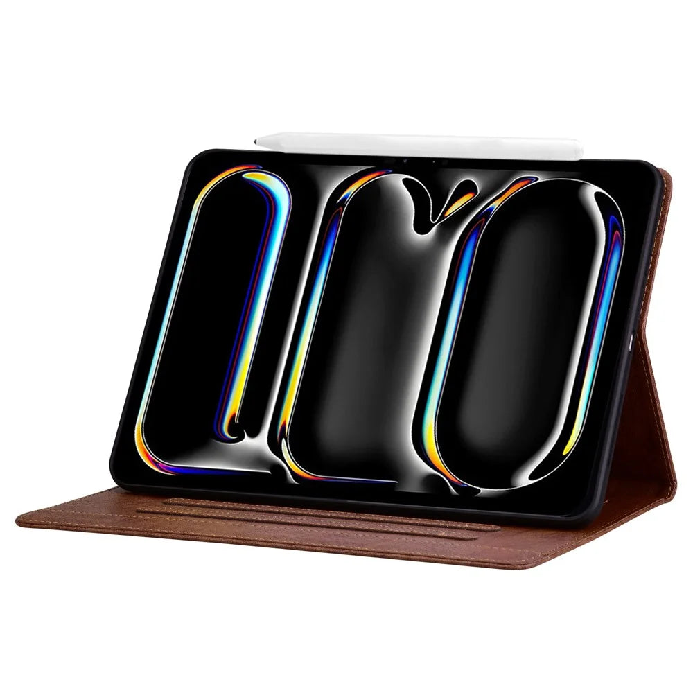 For iPad Pro 11 (2025) / 11 (2024) Case PU Leather Folio Stand Tablet Cover Cat-Shaped Magnetic Clasp - Brown - 5
