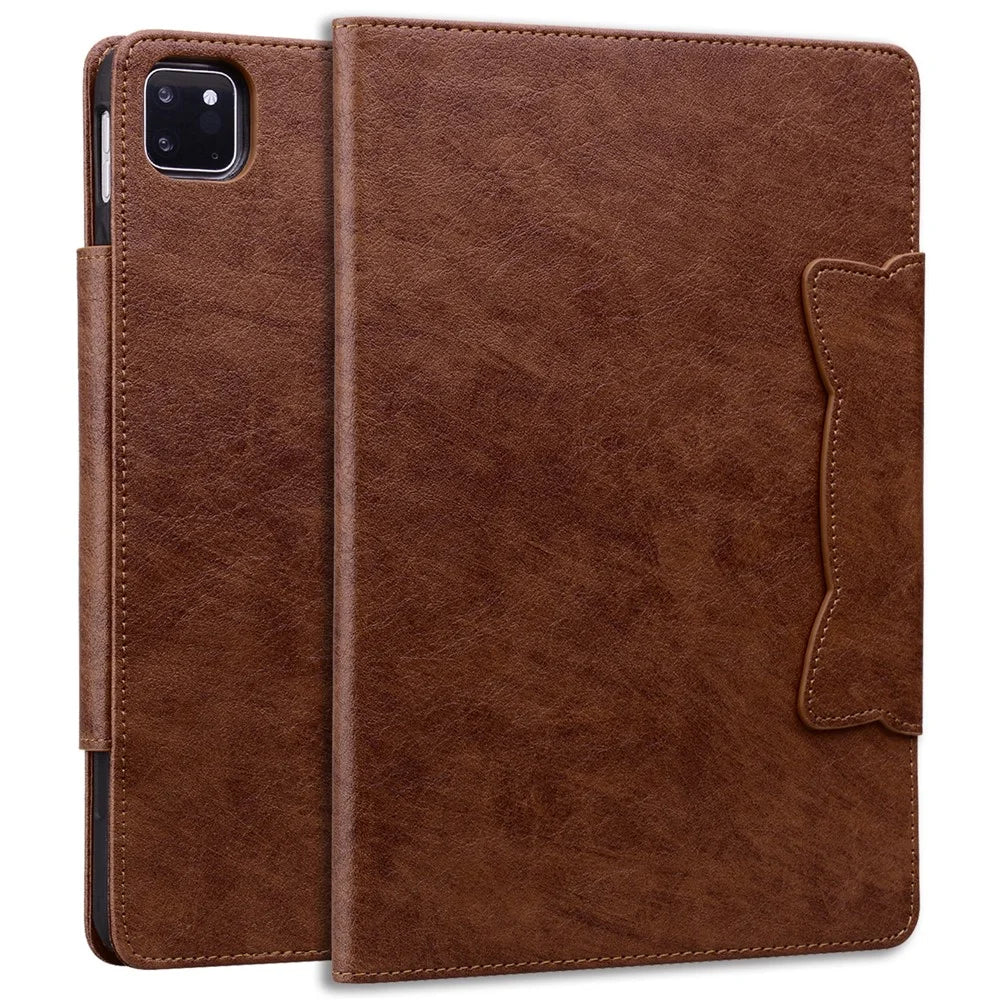 For iPad Pro 11 (2025) / 11 (2024) Case PU Leather Folio Stand Tablet Cover Cat-Shaped Magnetic Clasp - Brown - 6