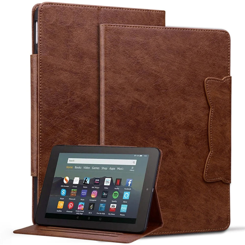 For Amazon Fire HD 10 (2021) / HD 10 Plus (2021) / HD 10 (2023) Tablet Case PU Leather Flip Cover - Brown - 1